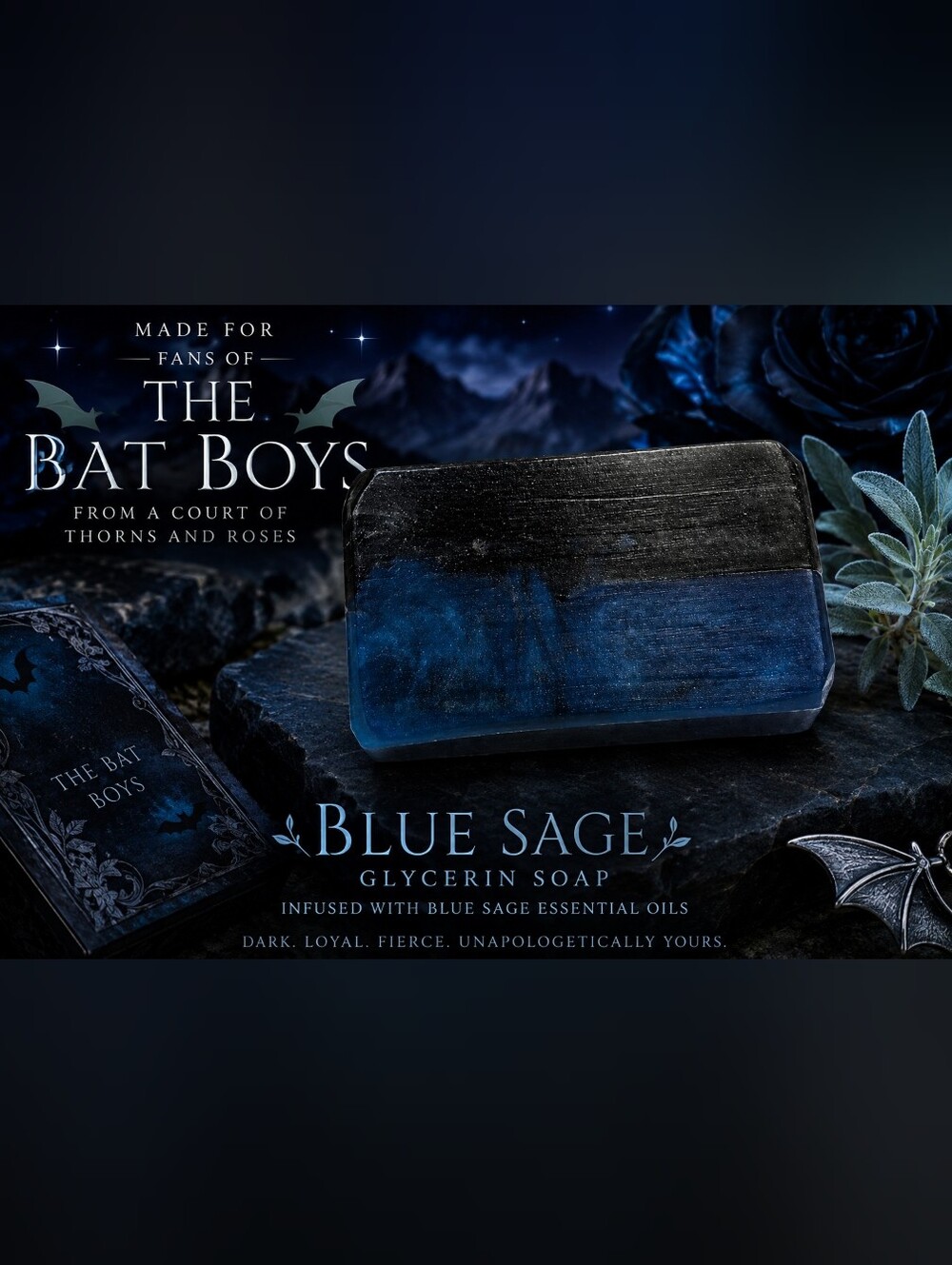 A Court of Thorns and Roses Bat Boys Handmade Soap for Men with Bat Boys Sticker